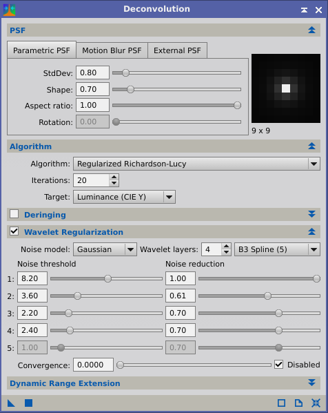 PixInsight deconvolution settings for the Moon